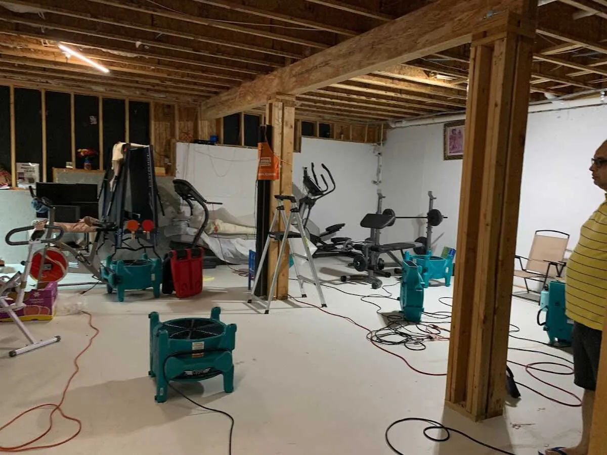 Basement drying equipment setup for Contents Cleaning & Restoration in Beech Grove